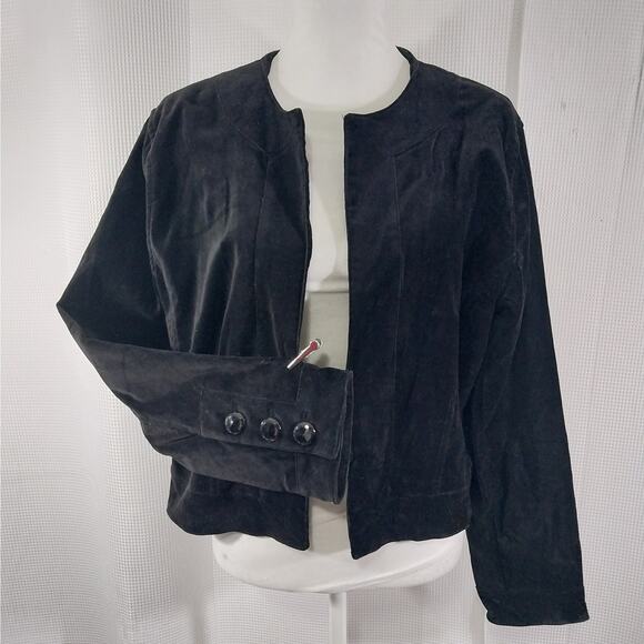 CHICO'S LUXE BLACK VELVETEEN CROPPED & TAILORED OPEN FRONT JACKET! SZ L - Picture 2 of 8